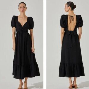 ASTR the Label Tie Back Puff Sleeve Midi Dress Size Small